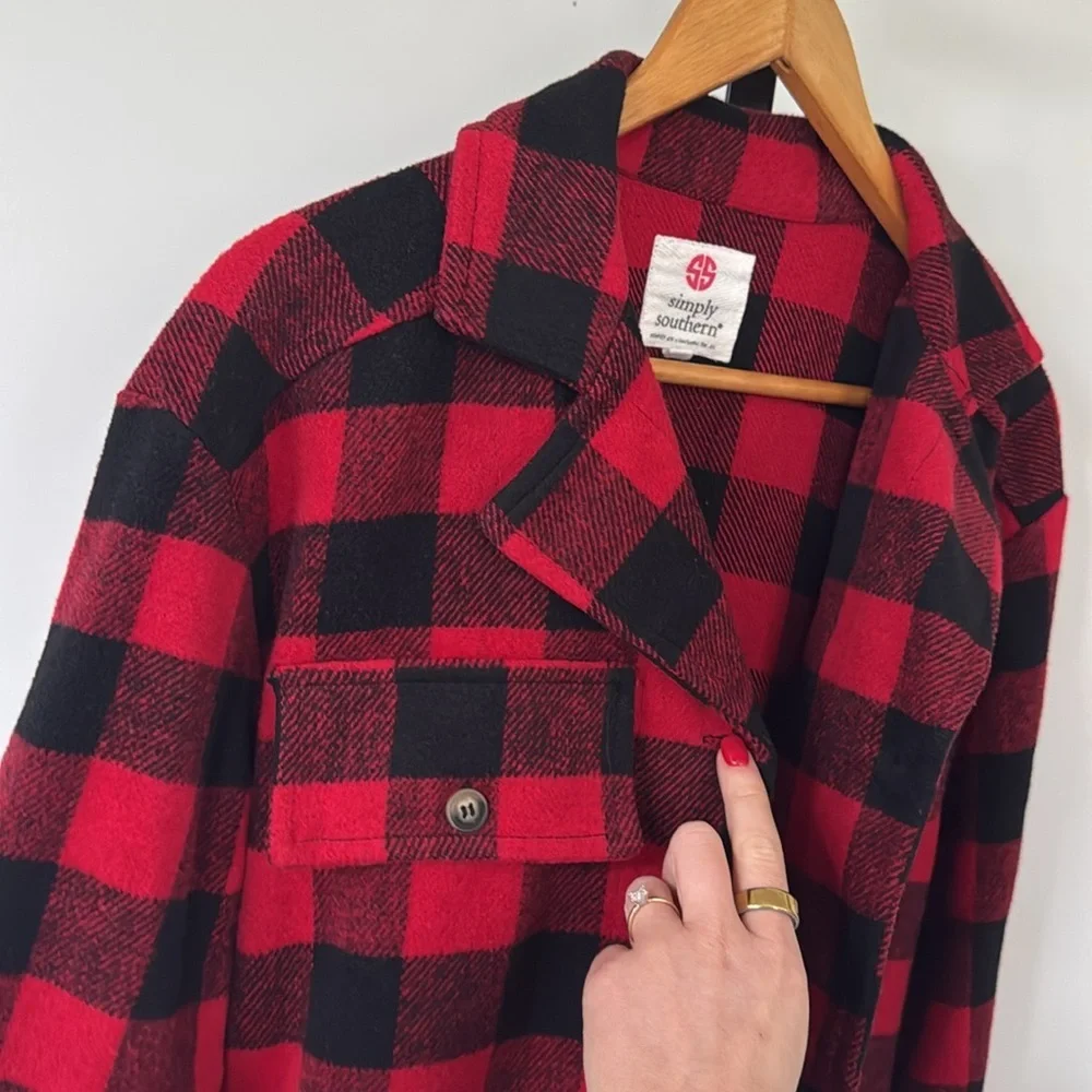 Simply Southern plaid checkerboard button coat jacket - Picture 3 of 5